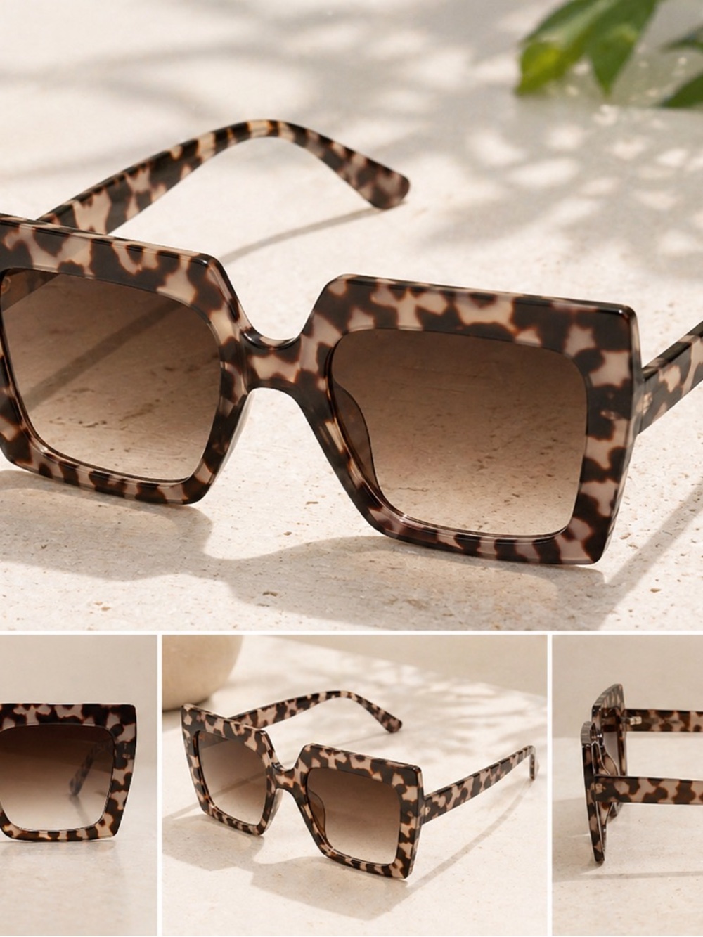 Tortoiseshell Square Oversized Sunglasses - Brown